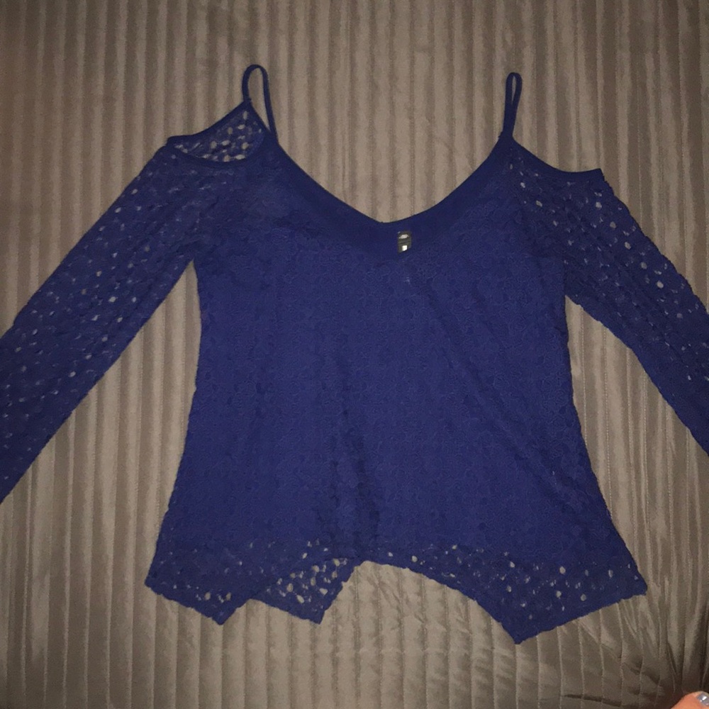 Blue Eyelet Off the Shoulder Top